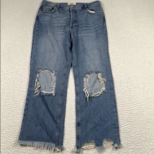 Free People We the Free Maggie Mid Rise Straight Leg Jean Distressed Raw Hem 30